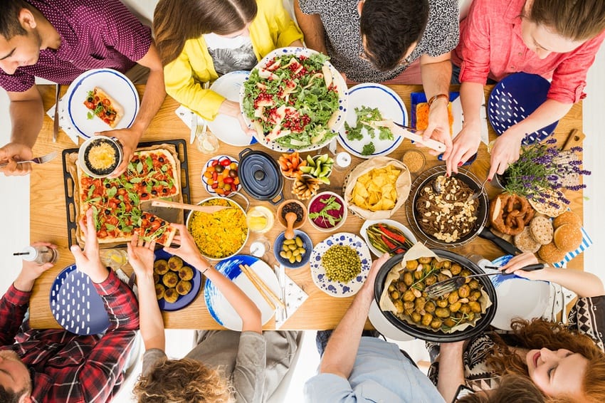 Friends enjoying a vegan dinner