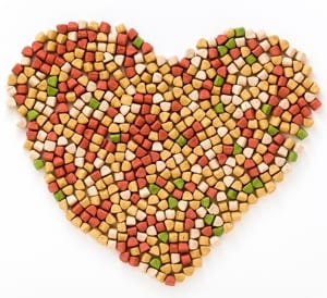 Pet food shaped in a heart