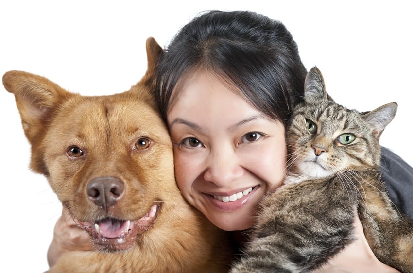 Woman with her dog & cat