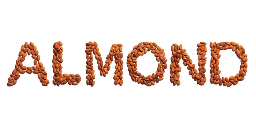 The word almond spelled out with almonds