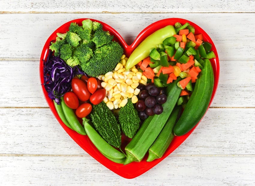 Vegan diet in a heart shaped bowl