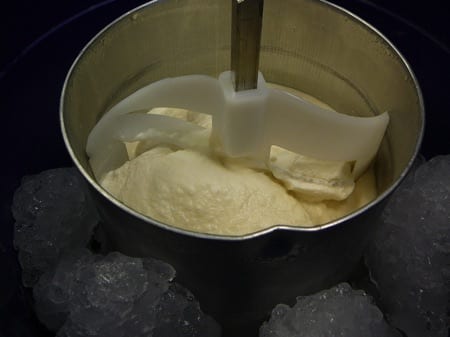 Homemade vanilla ice cream in an ice cream maker