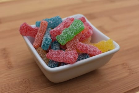 Sour Patch Kids in a bowl