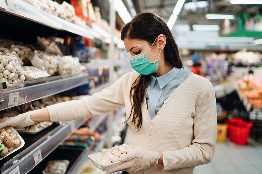 Vegan woman shopping during Covid-19 pandemic