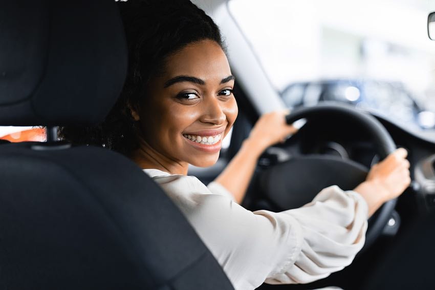 Woman driving car