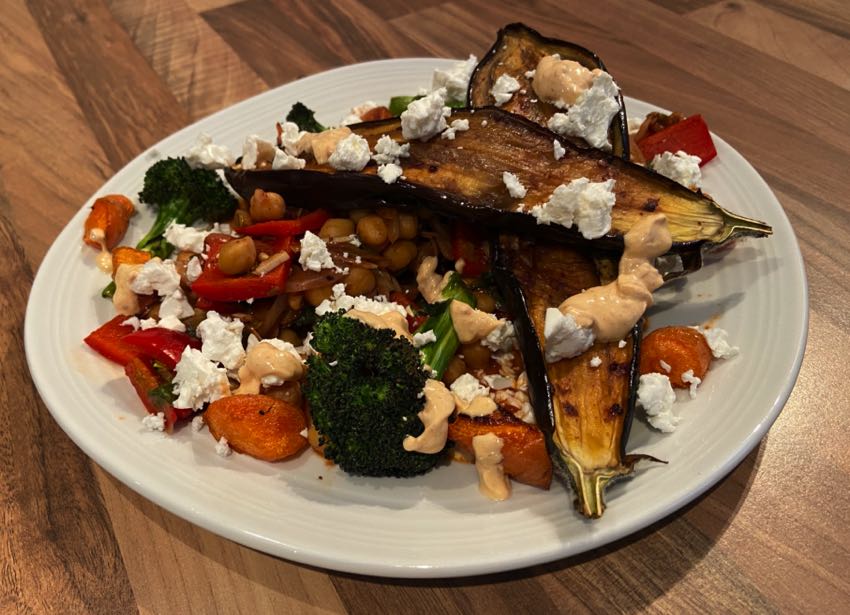 Chilli-Glazed Aubergine with Chickpea Stew