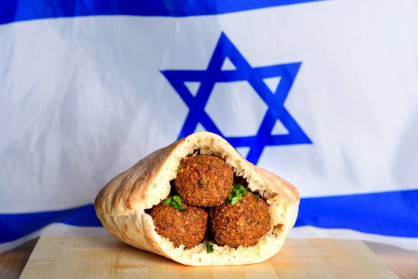 Israeli flag with falafel